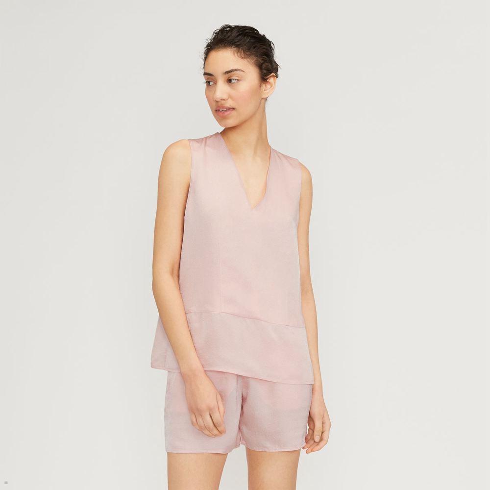 Hauts Everlane The Satin V-Neck Rose Femme | VZY-93017569