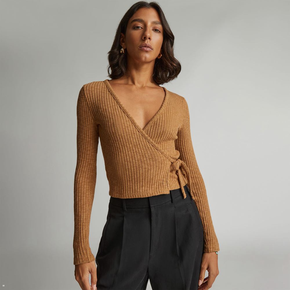 Hauts Everlane The Rib-Knit Wrap Marron Femme | EXZ-12701272