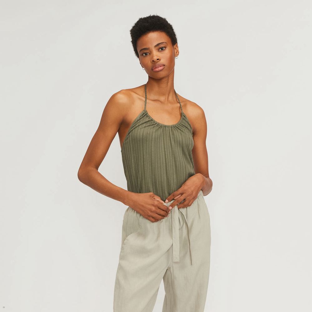 Hauts Everlane The Rib Soft Knit Halter Vert Olive Femme | BBU-69804366