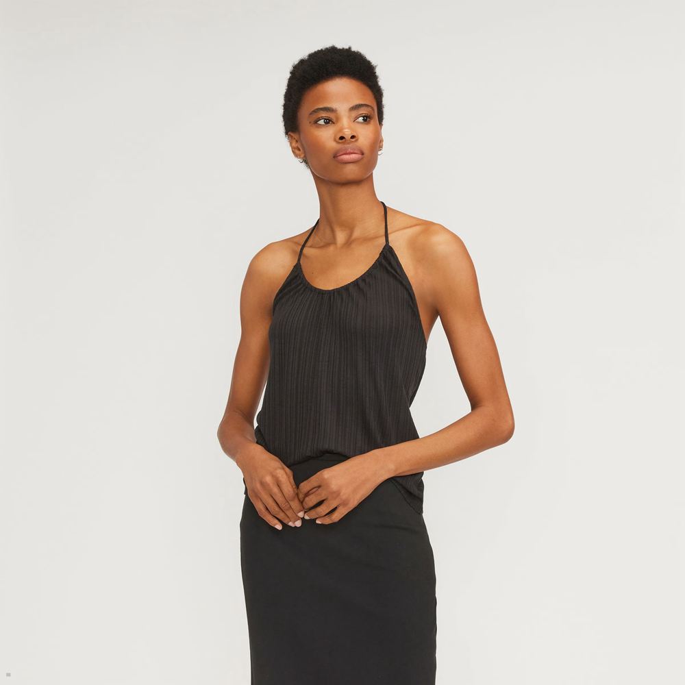 Hauts Everlane The Rib Soft Knit Halter Noir Femme | TJU-17048345