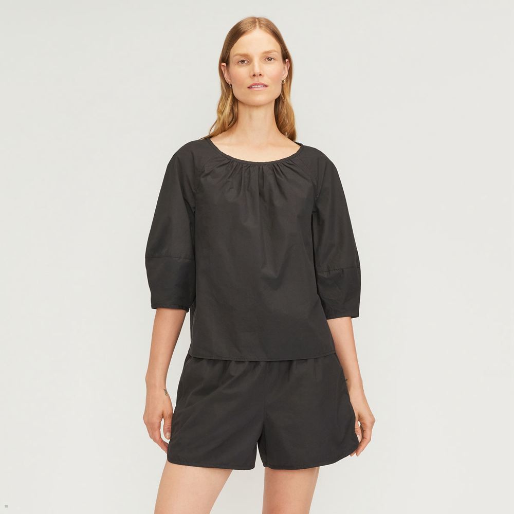 Hauts Everlane The Poplin Scoop-Neck Noir Femme | UPJ-89484495