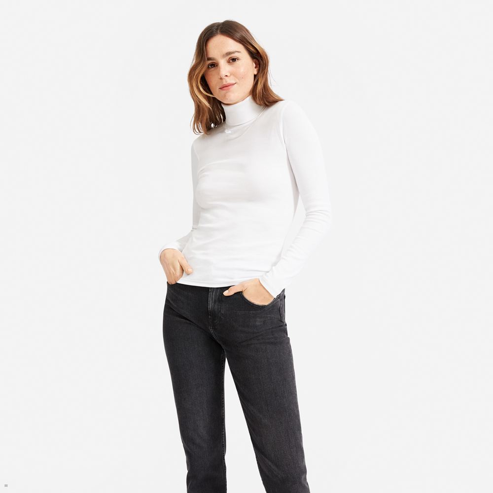 Hauts Everlane The Pima Micro-Rib Turtleneck Blanche Femme | VIM-08451823