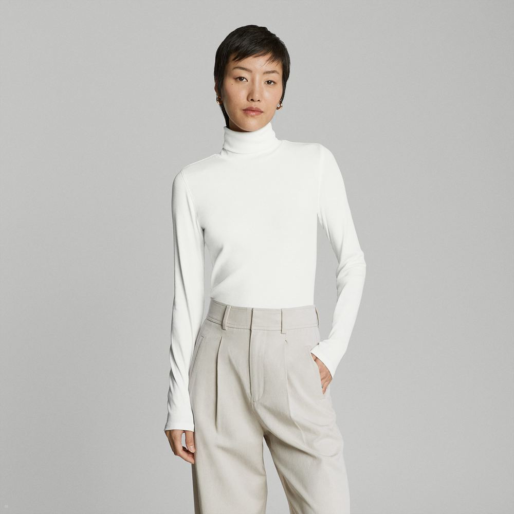 Hauts Everlane The Pima Micro-Rib Turtleneck Blanche Femme | CEL-71813142