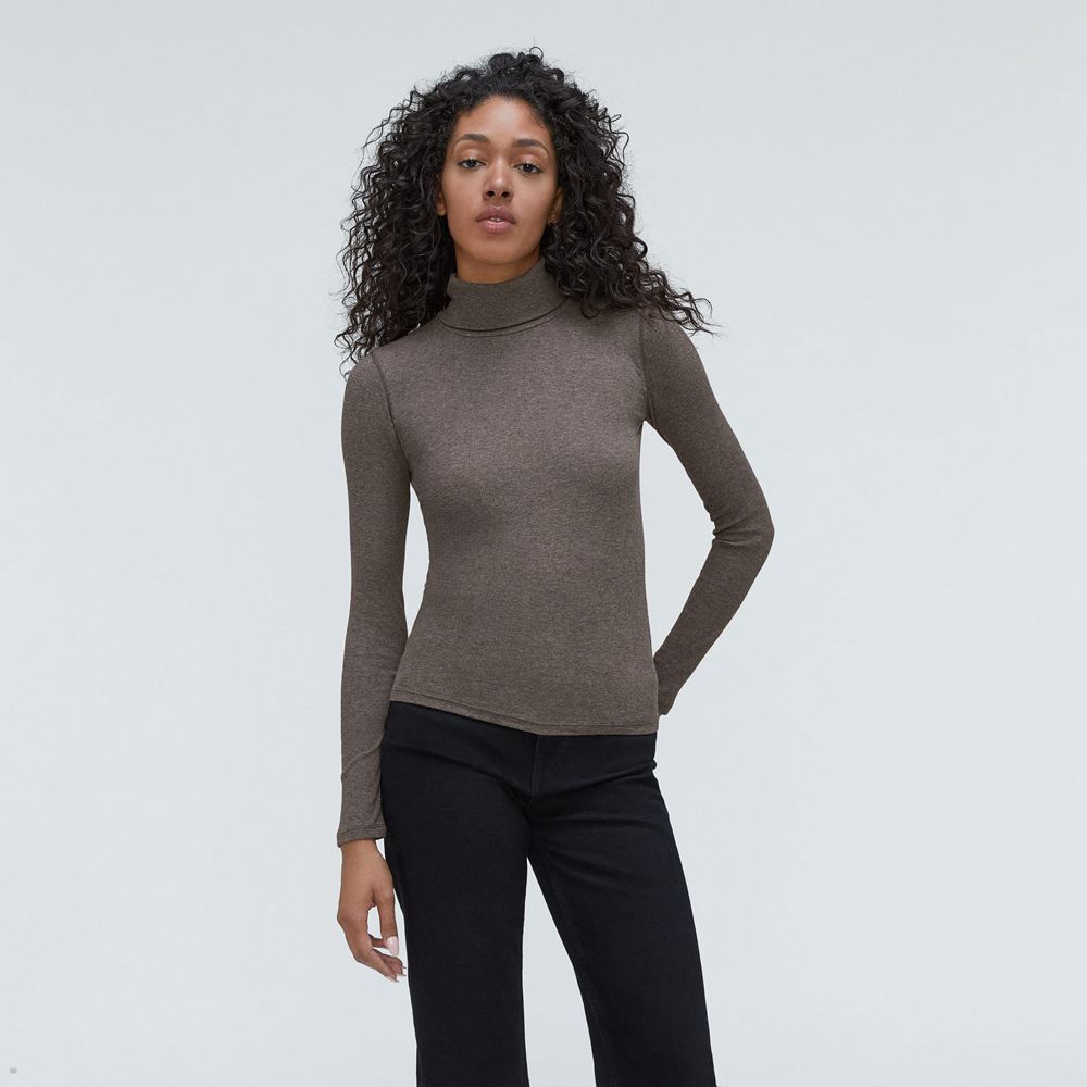 Hauts Everlane The Pima Micro-Rib Turtleneck Grise Foncé Femme | LBD-25155776