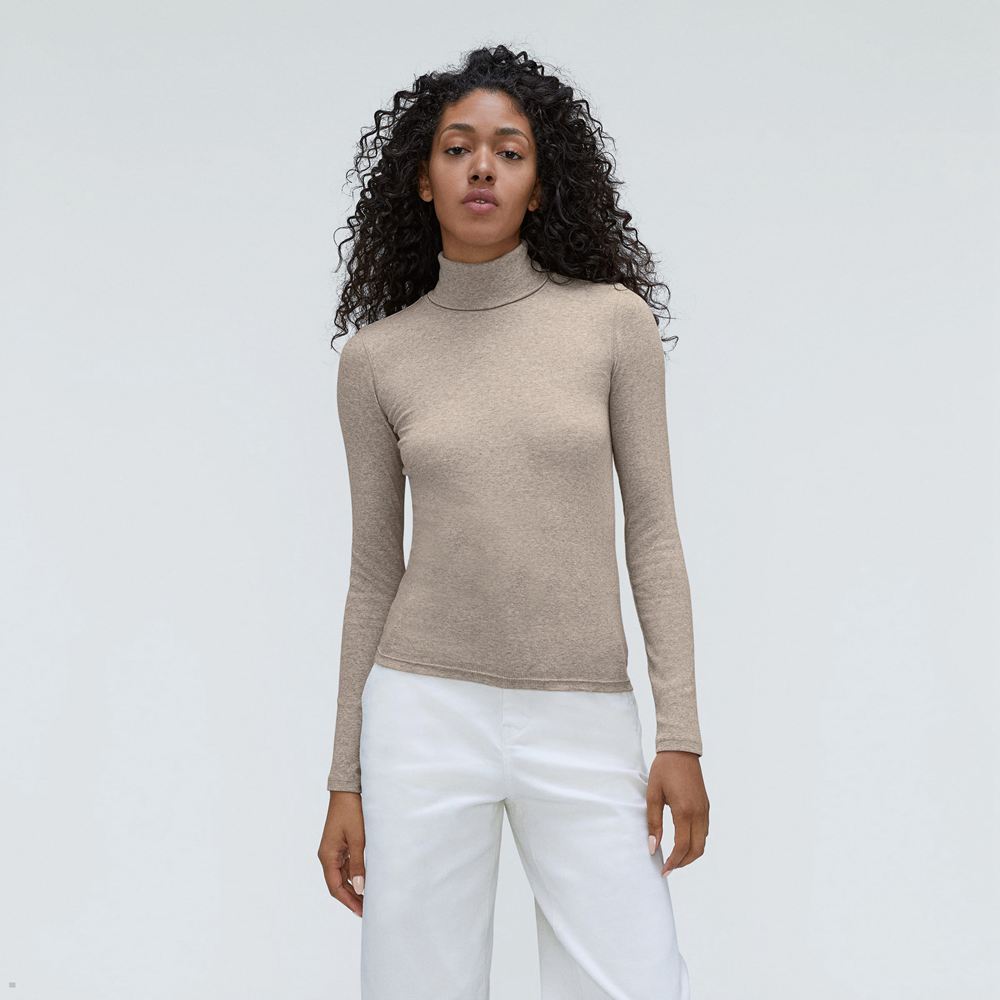 Hauts Everlane The Pima Micro-Rib Turtleneck Beige Femme | APC-29755942