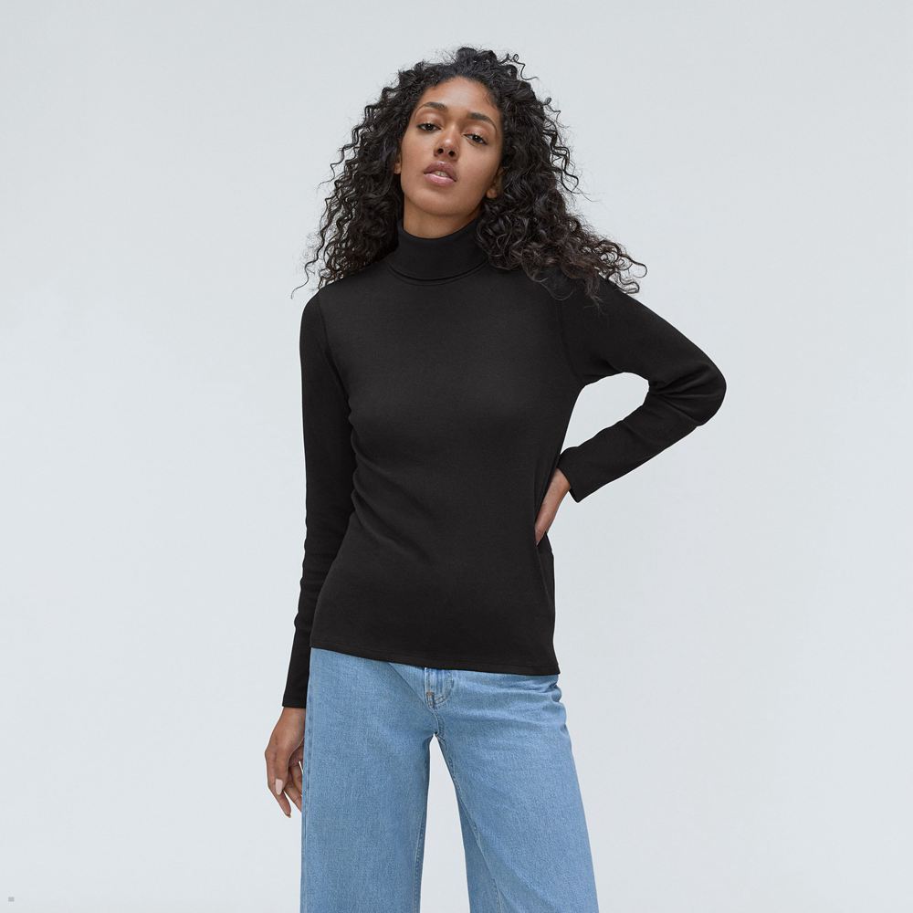 Hauts Everlane The Pima Micro-Rib Turtleneck Noir Femme | QGD-39591656