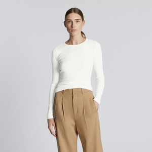 Hauts Everlane The Pima Micro-Rib Long-Sleeve Crew Blanche Femme | QFH-87320954