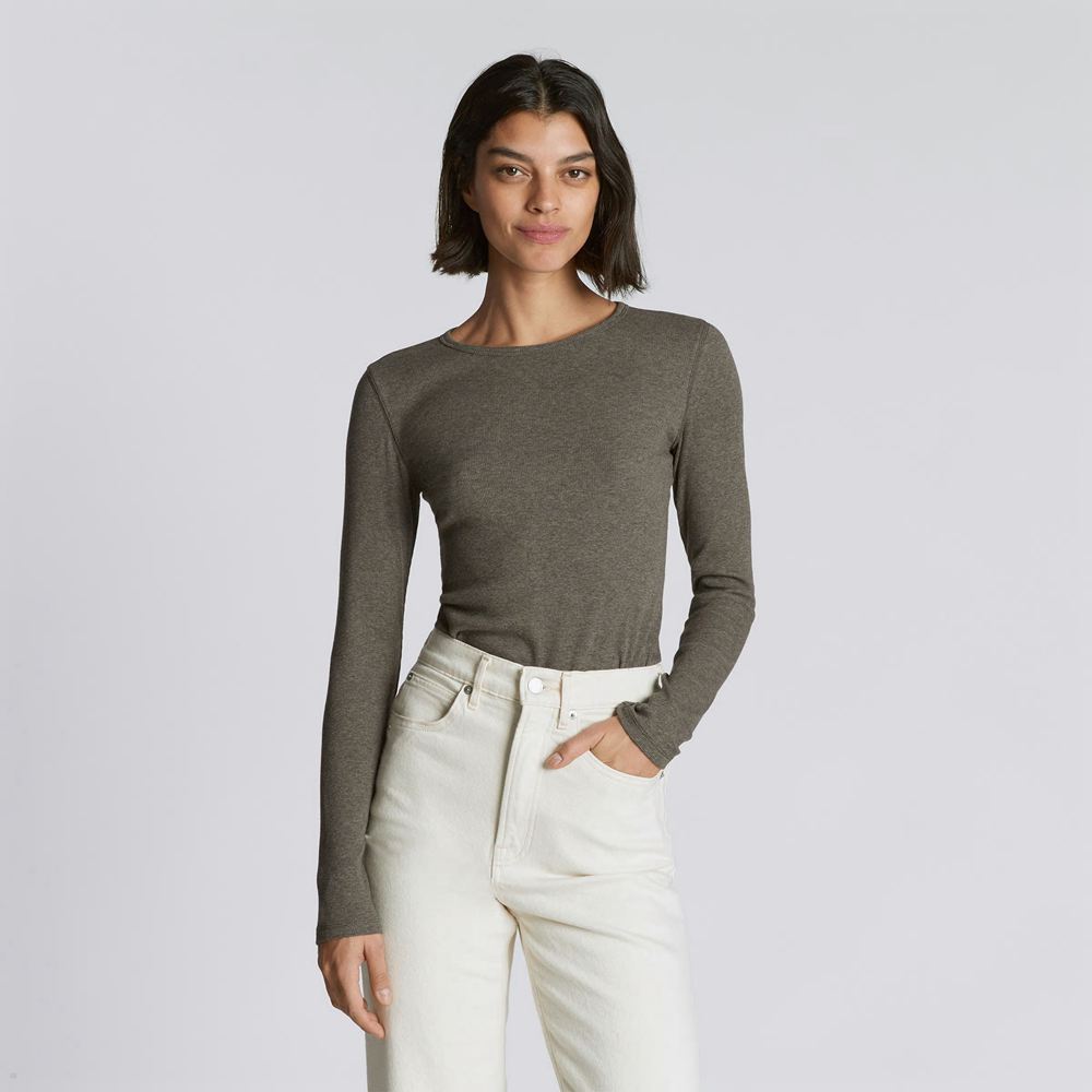 Hauts Everlane The Pima Micro-Rib Long-Sleeve Crew Grise Foncé Femme | WBL-06574590