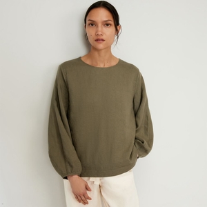 Hauts Everlane The Linen Long-Sleeve Vert Olive Femme | UMI-28387750