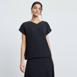 Hauts Everlane The City Stripe V-Neck Noir Femme | IGC-60735118