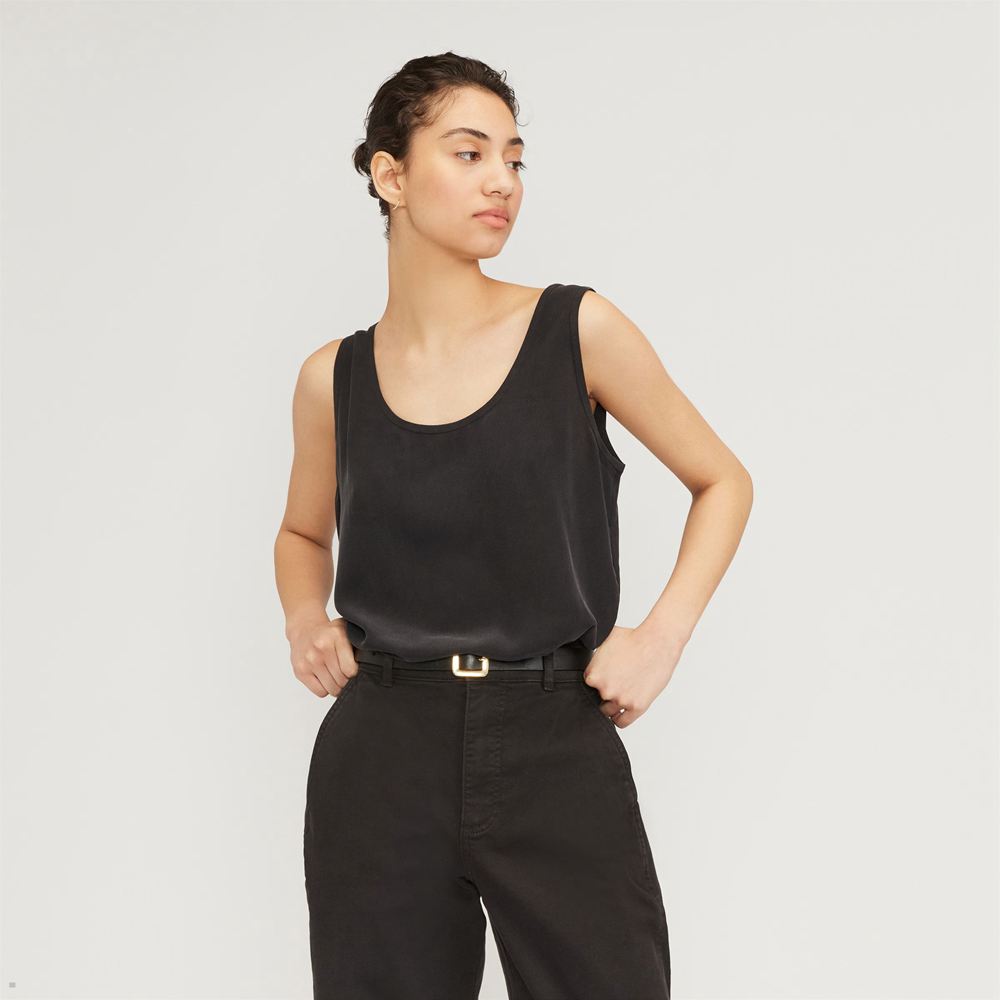 Debardeur Everlane The Clean Silk Scoop-Neck Noir Femme | VTS-13772551