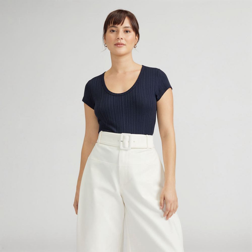 T Shirts Everlane The Rib Soft Knit Scoop-Neck Bleu Marine Femme | VNQ-52889182