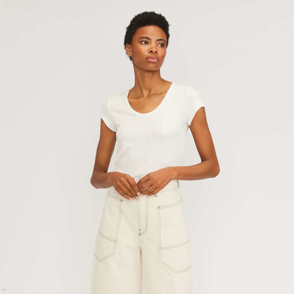 T Shirts Everlane The Rib Soft Knit Scoop-Neck Blanche Femme | UTX-72769070