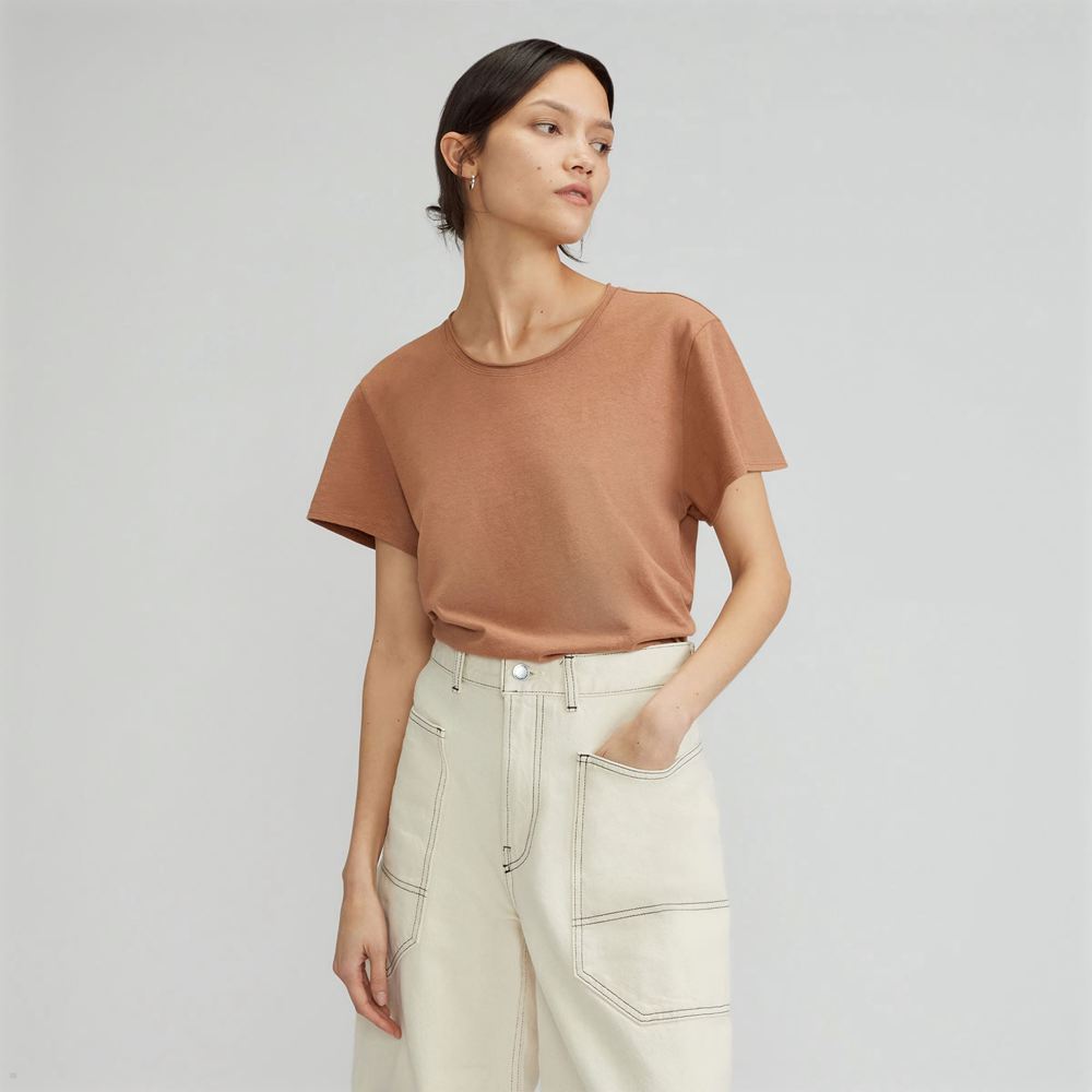 T Shirts Everlane The Relaxed Hemp Marron Femme | SGD-92399337