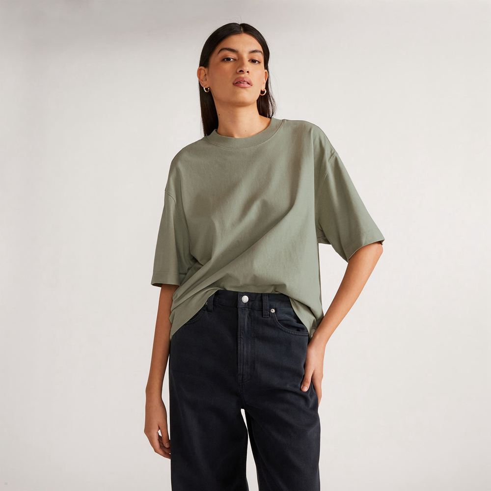 T Shirts Everlane The Premium Weight Relaxed Vert Olive Femme | AVK-60976843