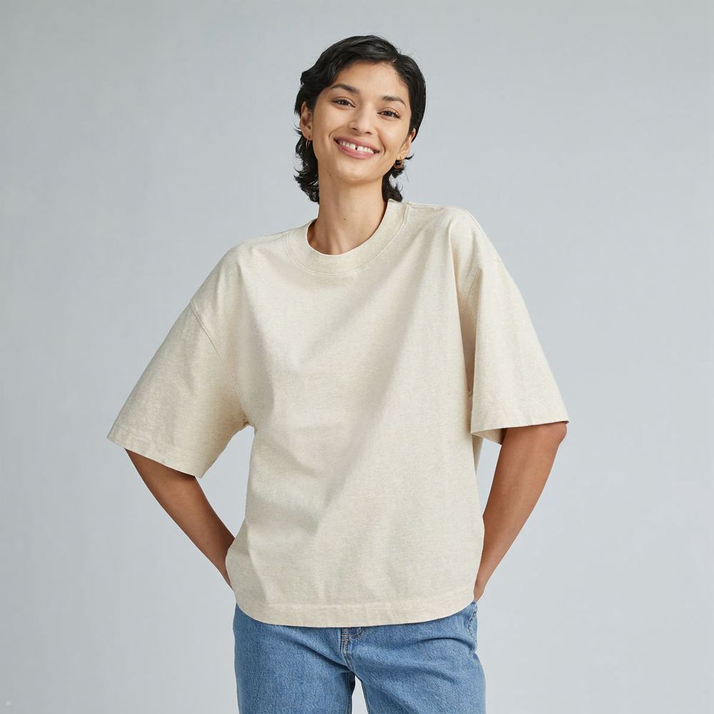 T Shirts Everlane The Premium Weight Relaxed Beige Femme | IMR-99884868