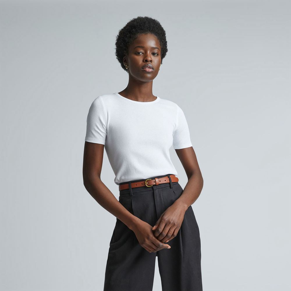 T Shirts Everlane The Pima Micro-Rib Crew Blanche Femme | URT-13023208