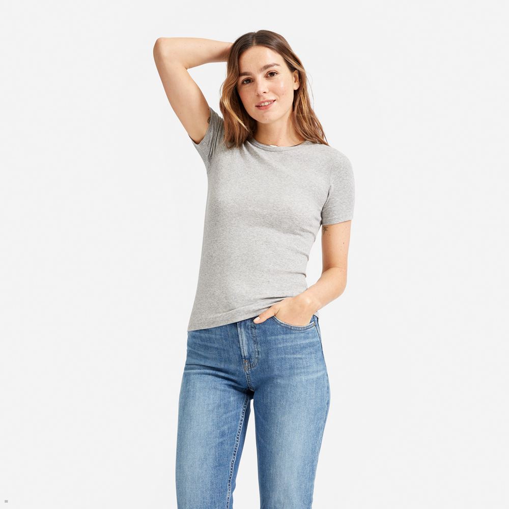 T Shirts Everlane The Pima Micro-Rib Crew Grise Femme | MVP-62102499