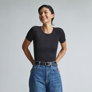 T Shirts Everlane The Pima Micro-Rib Crew Noir Femme | VSS-89781095