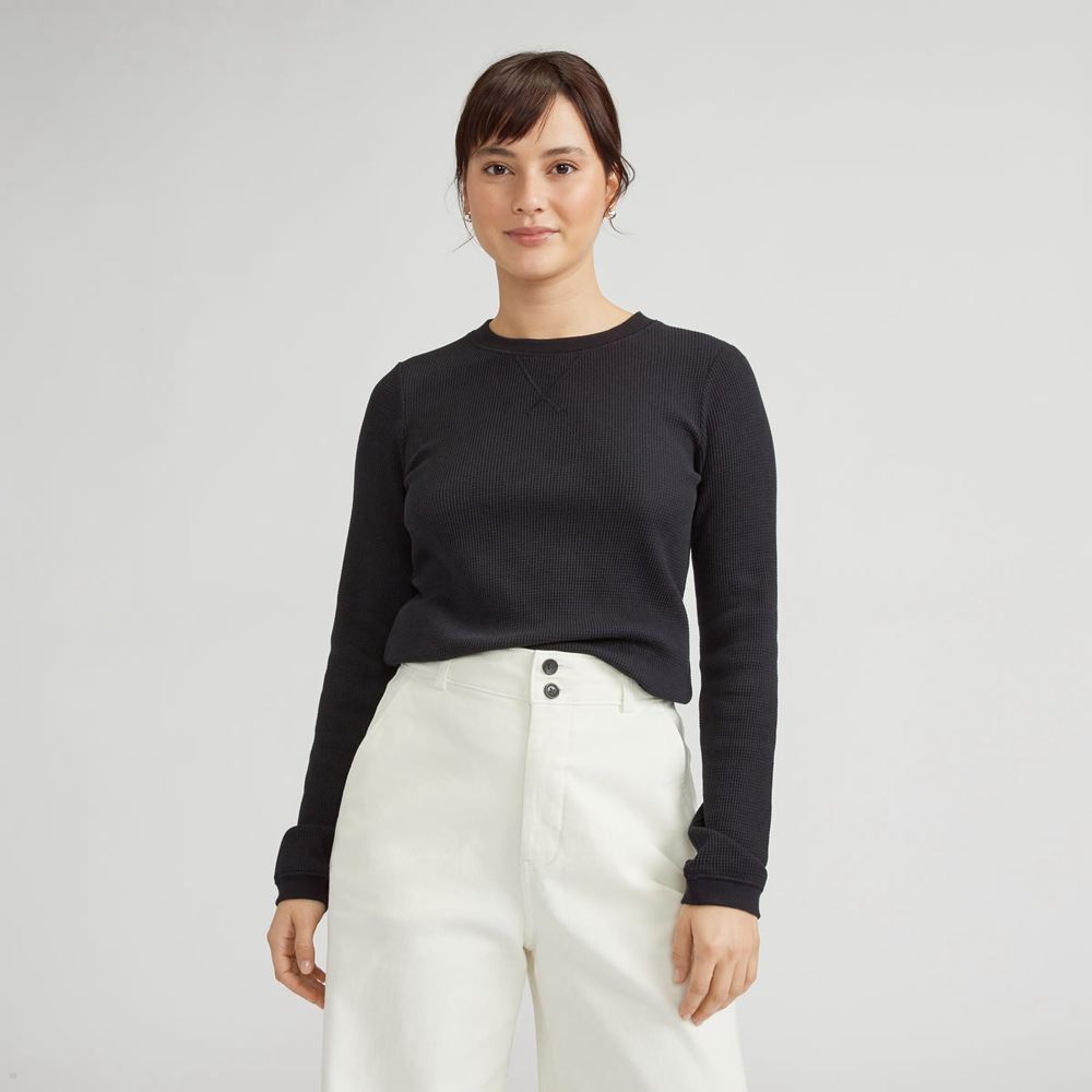 T Shirts Everlane The Organic Coton Waffle Noir Femme | UPW-27428482