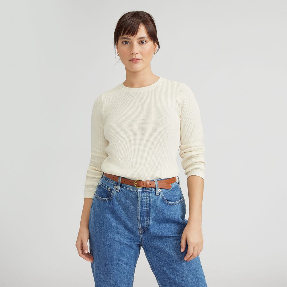 T Shirts Everlane The Organic Coton Waffle Blanche Femme | ZBQ-35766374