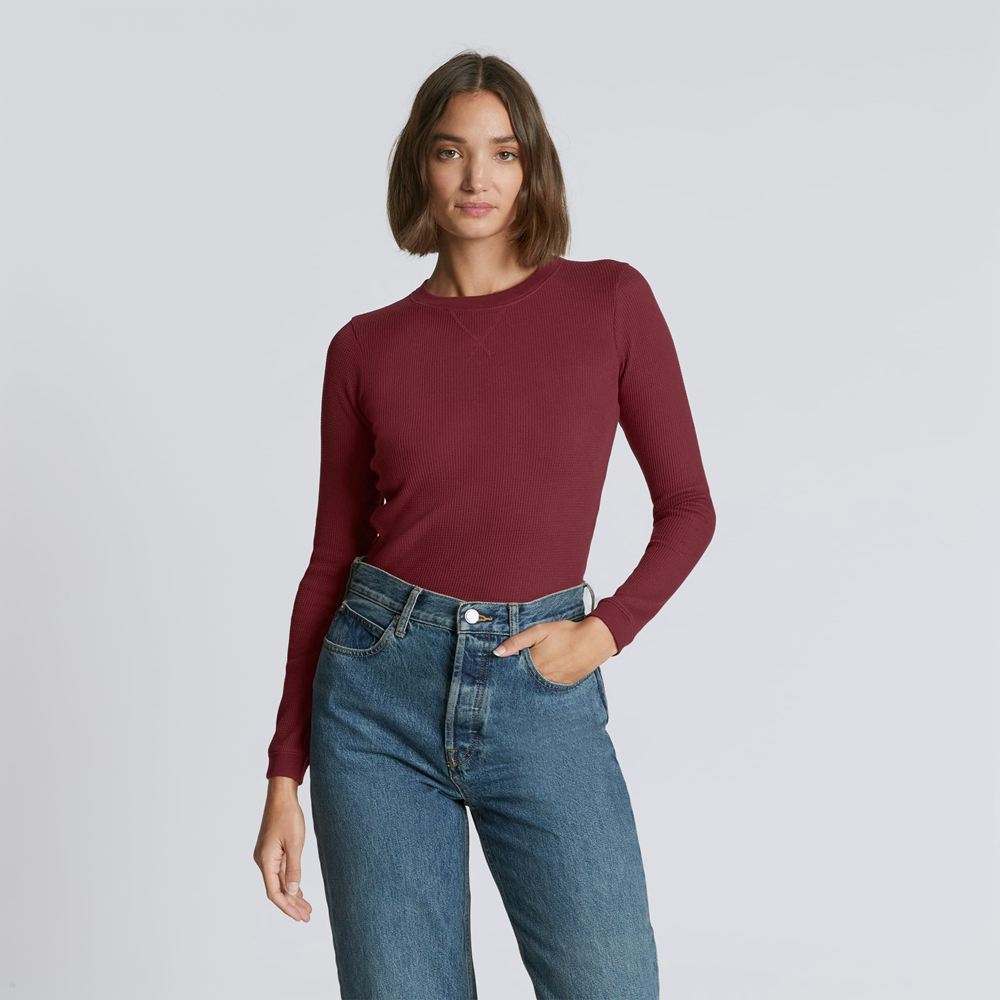 T Shirts Everlane The Organic Coton Waffle Bordeaux Femme | JMQ-87431689