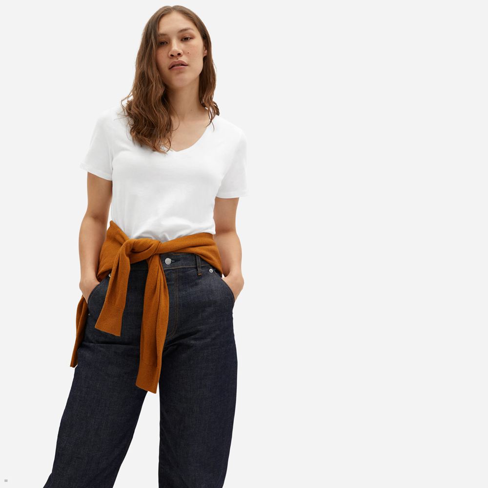 T Shirts Everlane The Organic Coton V-Neck Blanche Femme | IUS-45168705