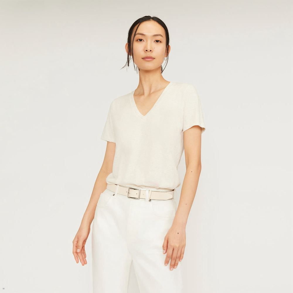 T Shirts Everlane The Organic Coton V-Neck Beige Femme | QDL-33153736