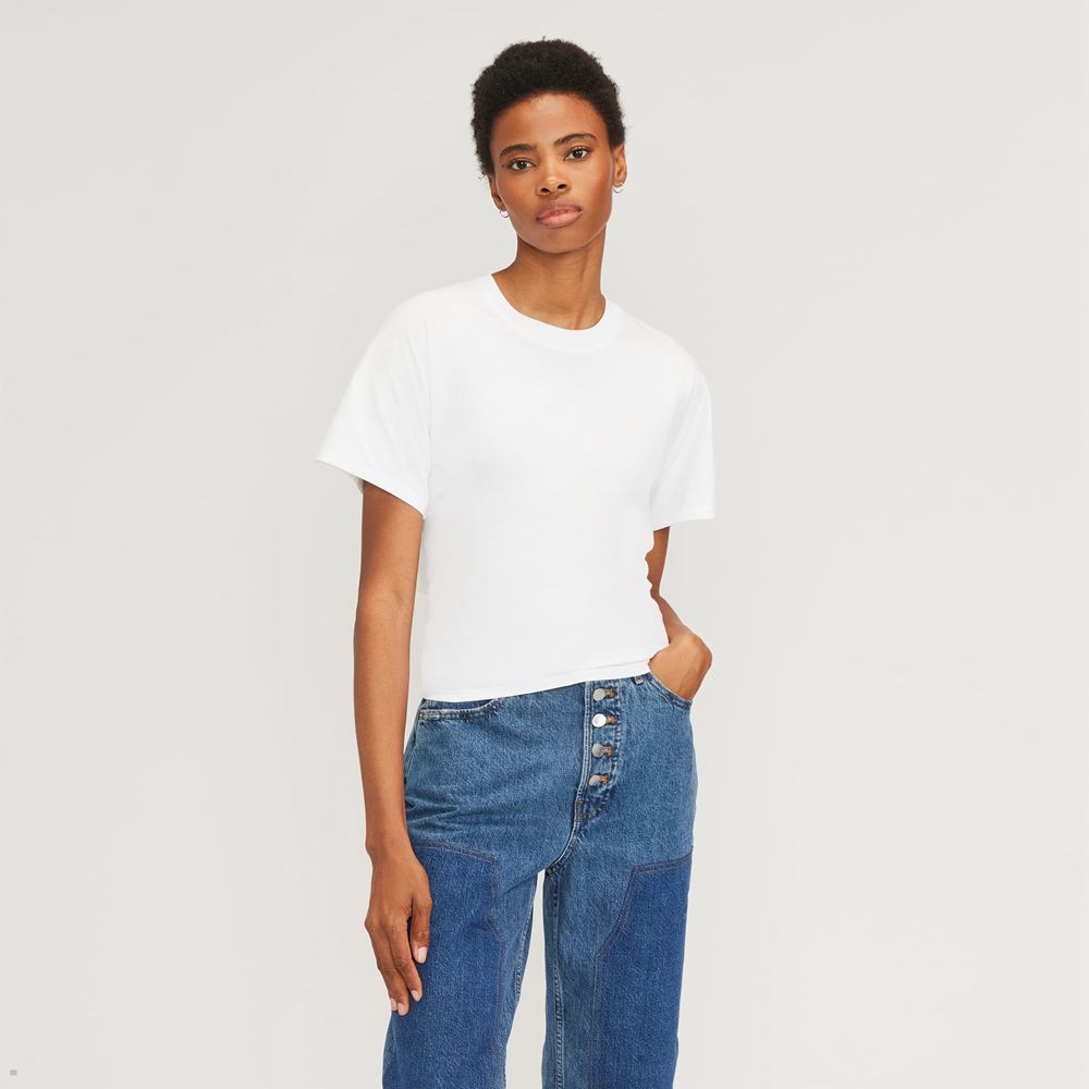 T Shirts Everlane The Organic Coton Tie Back Blanche Femme | OVI-64072371