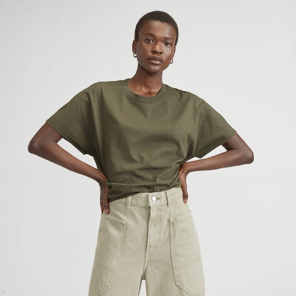 T Shirts Everlane The Organic Coton Tie Back Vert Olive Femme | JFD-10952633