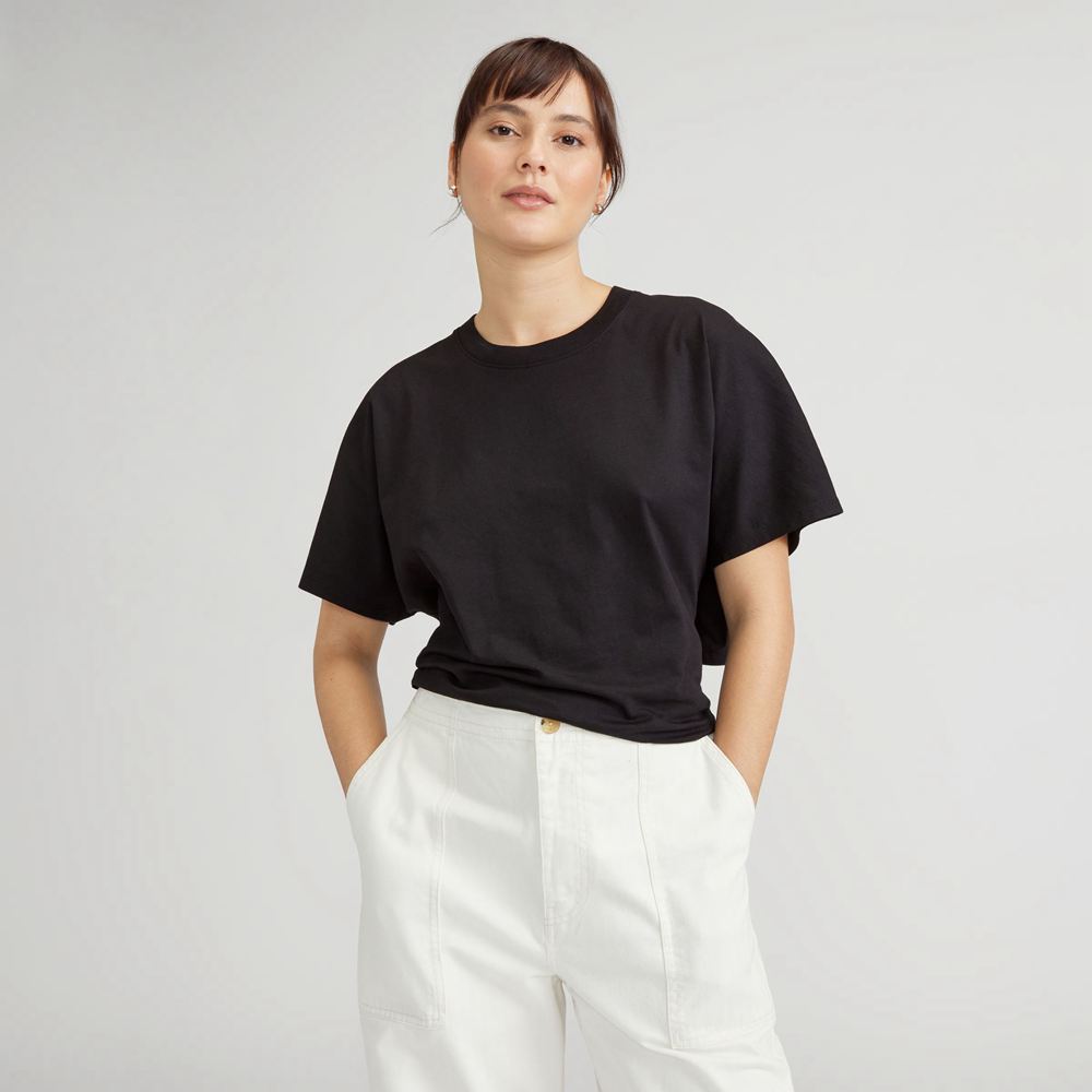 T Shirts Everlane The Organic Coton Tie Back Noir Femme | ACL-73275895