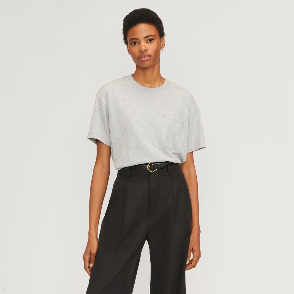 T Shirts Everlane The Organic Coton Relaxed Pocket Grise Femme | KQV-28417109