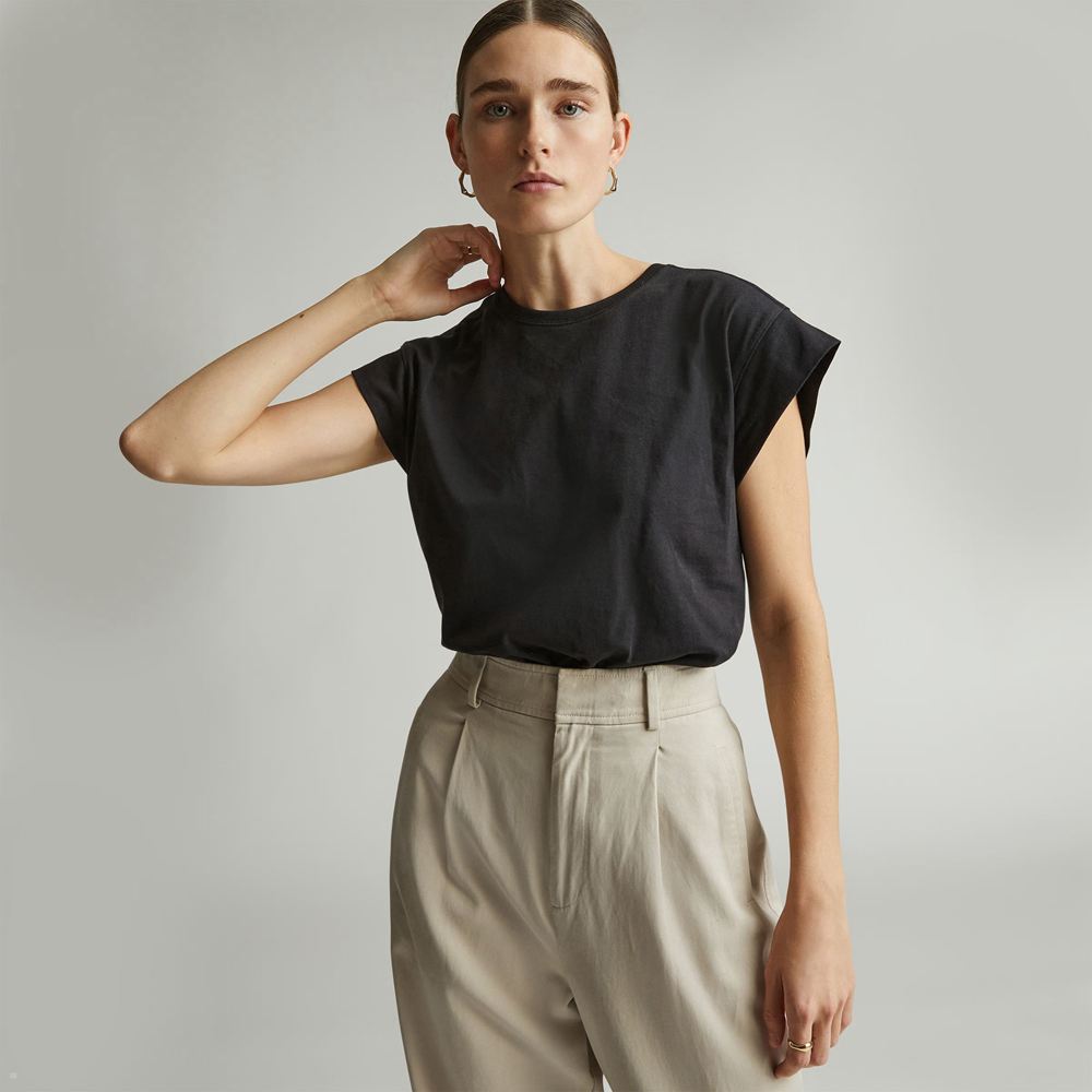 T Shirts Everlane The Organic Coton Muscle Noir Femme | PJG-65944123