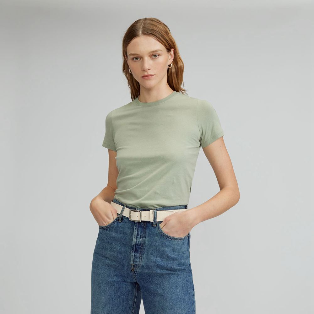 T Shirts Everlane The Organic Coton Crew Vert Olive Femme | KDO-24127755