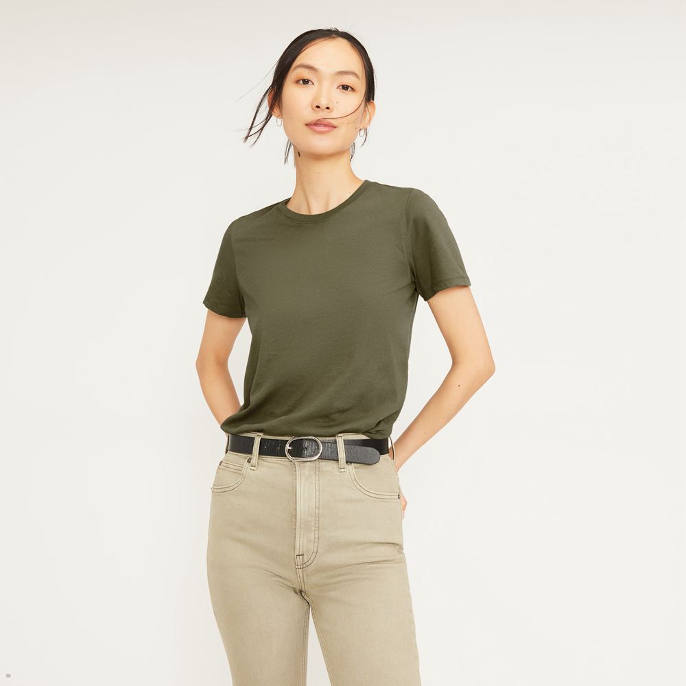 T Shirts Everlane The Organic Coton Crew Vert Olive Femme | MJC-54176723