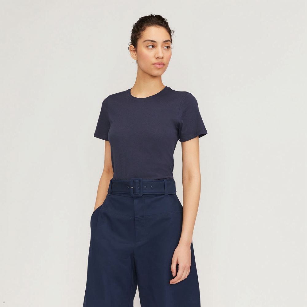 T Shirts Everlane The Organic Coton Crew Bleu Marine Femme | CVJ-36914012