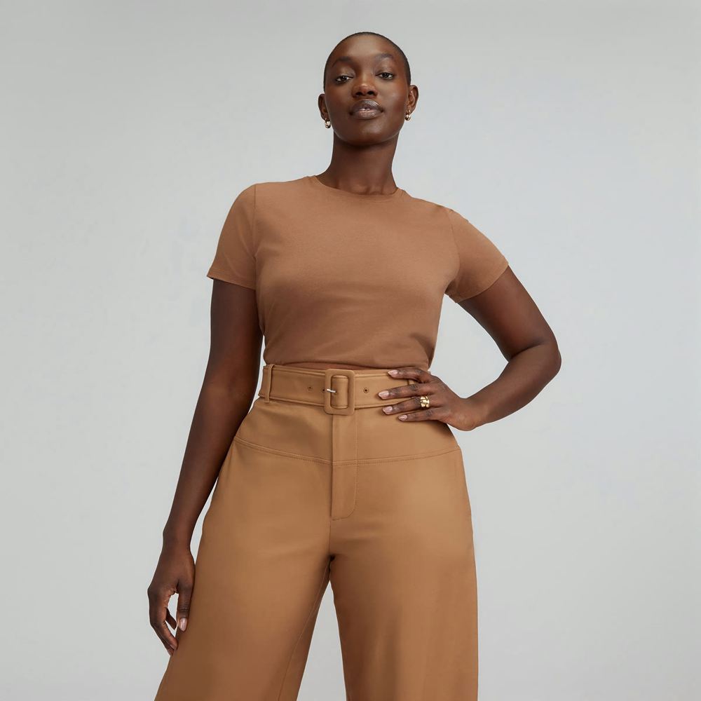 T Shirts Everlane The Organic Coton Crew Marron Femme | NRD-94397072