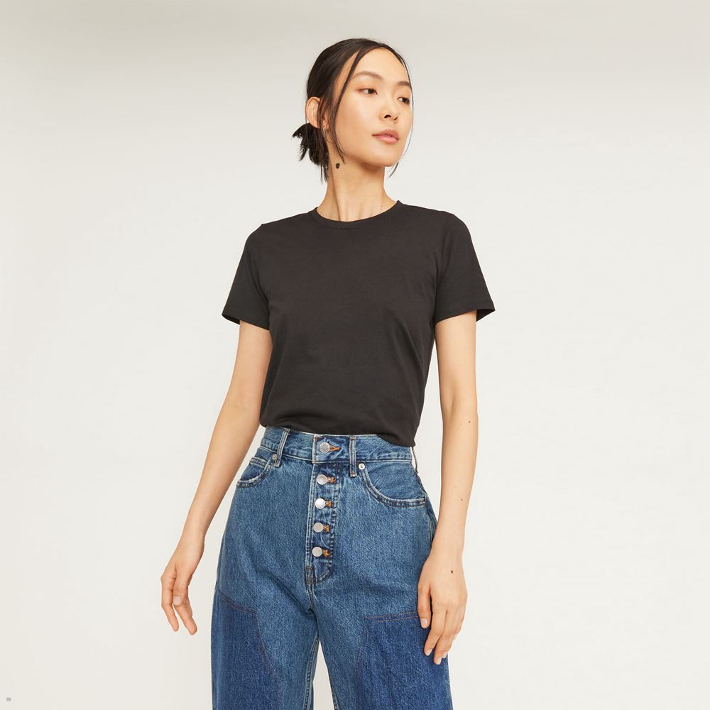 T Shirts Everlane The Organic Coton Crew Noir Femme | BNU-05225181