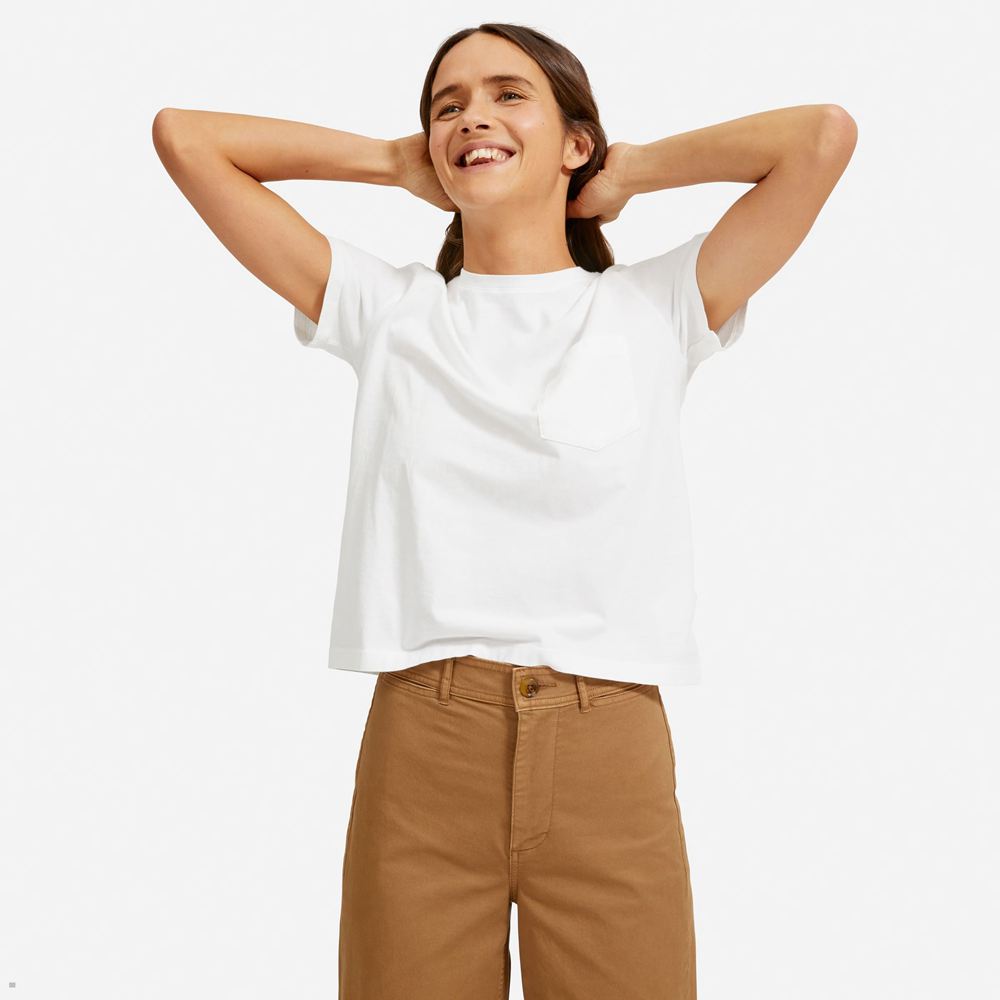 T Shirts Everlane The Organic Coton Box-Cut Blanche Femme | EJH-48370220