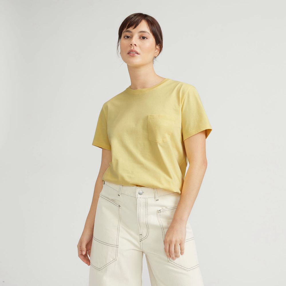 T Shirts Everlane The Organic Coton Box-Cut Jaune Femme | IOC-22952102