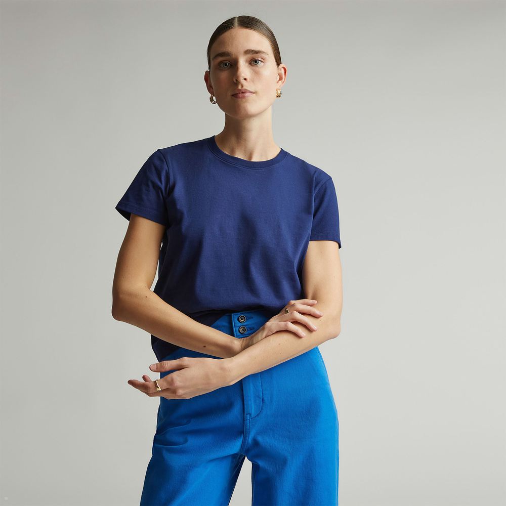 T Shirts Everlane The Organic Coton Box-Cut Bleu Marine Femme | XFC-60040930