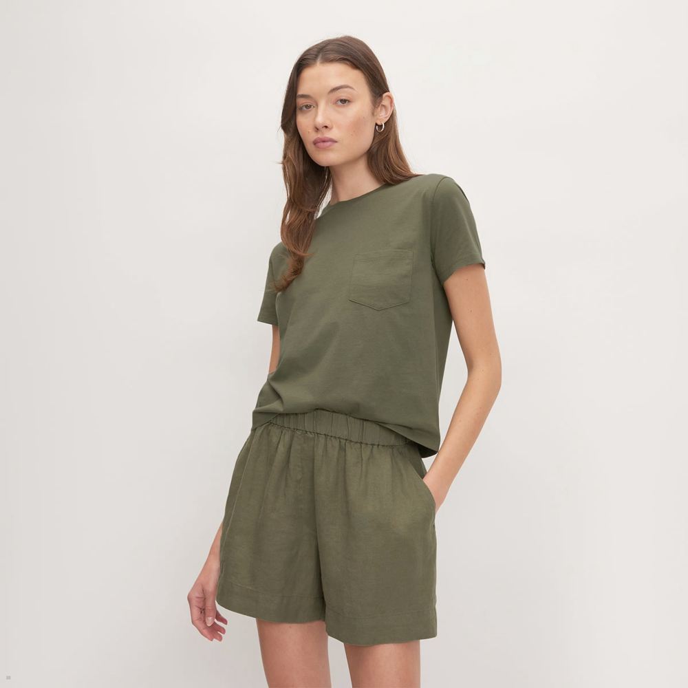 T Shirts Everlane The Organic Coton Box-Cut Vert Olive Femme | KAH-34624406