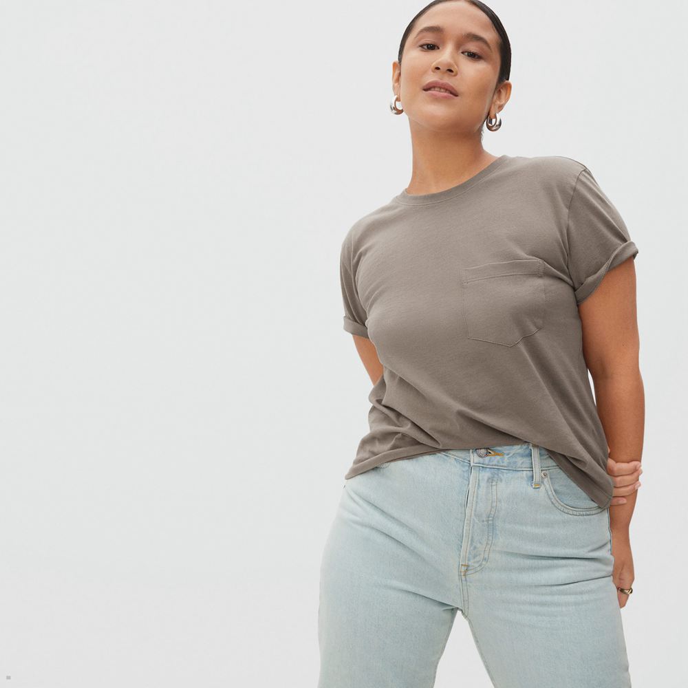 T Shirts Everlane The Organic Coton Box-Cut Grise Femme | YXW-26822707