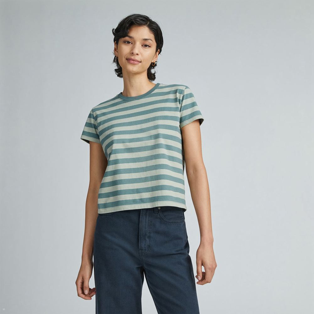 T Shirts Everlane The Organic Coton Box-Cut Vert Femme | LOW-34712934