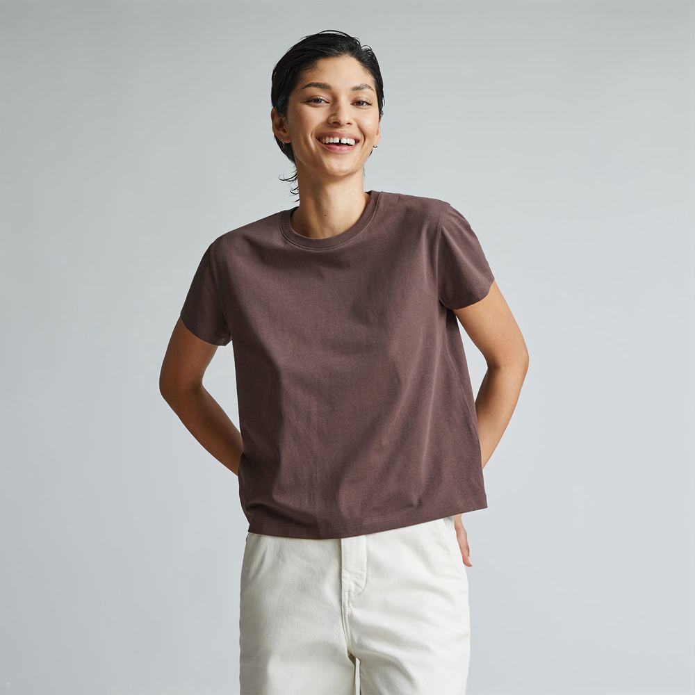 T Shirts Everlane The Organic Coton Box-Cut Marron Femme | YKZ-41199512