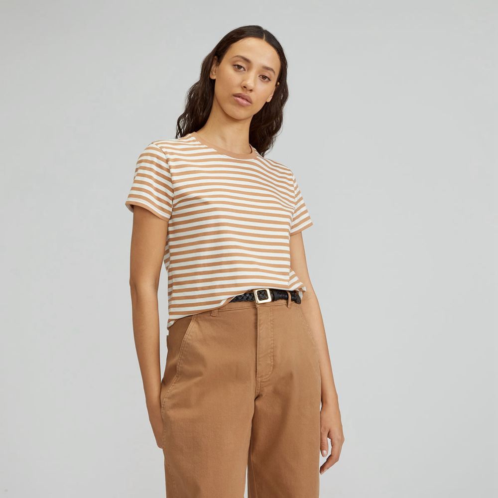 T Shirts Everlane The Organic Coton Box-Cut Marron Femme | QHR-55885881