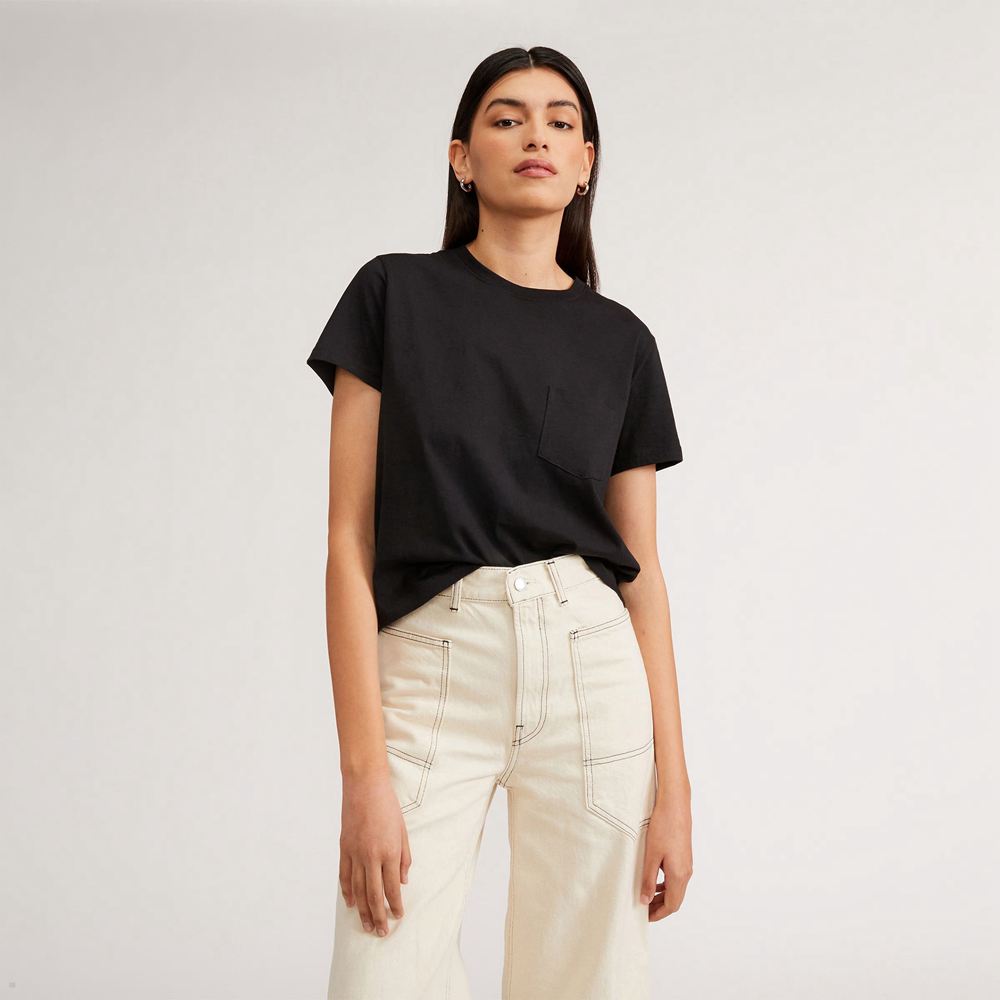 T Shirts Everlane The Organic Coton Box-Cut Noir Femme | GQY-77009264