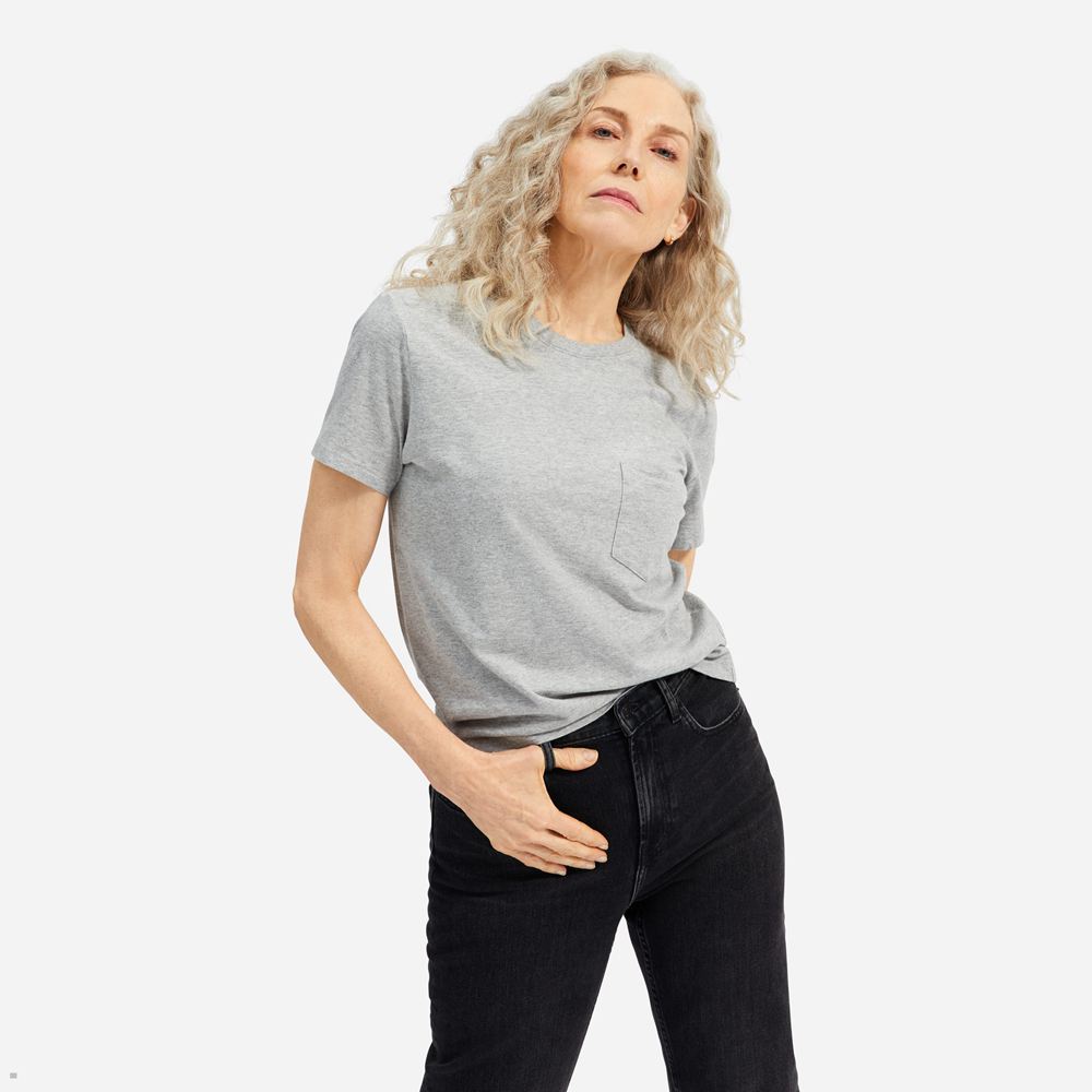 T Shirts Everlane The Organic Coton Box-Cut Grise Femme | LKX-16844385