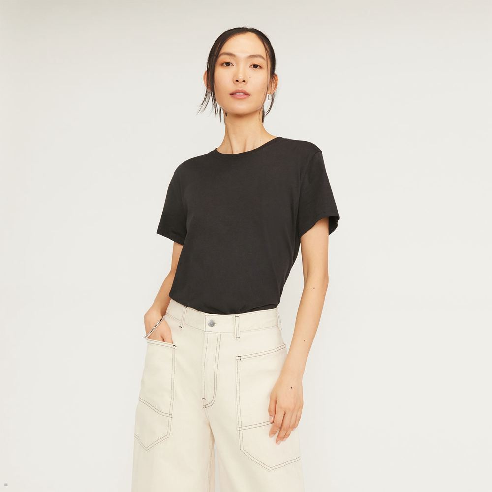 T Shirts Everlane The Organic Coton Box-Cut Noir Femme | YZZ-30226293