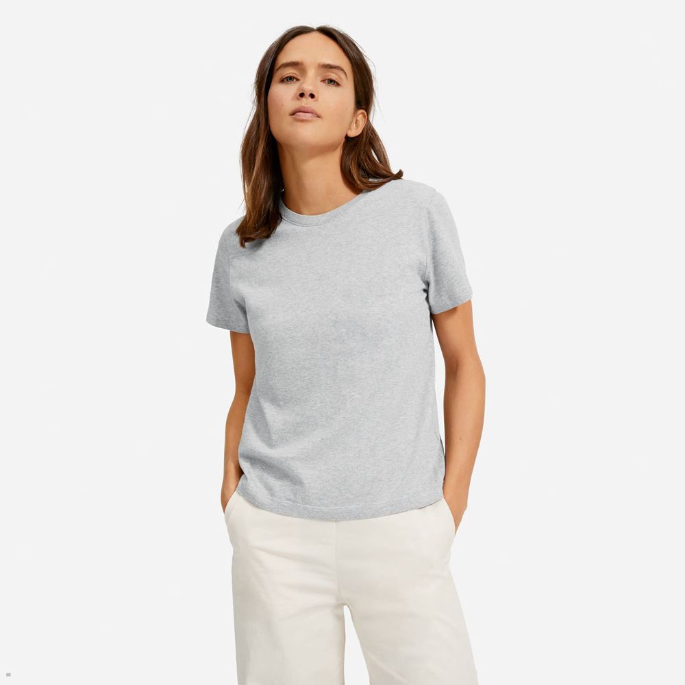 T Shirts Everlane The Organic Coton Box-Cut Grise Femme | UPP-74403798